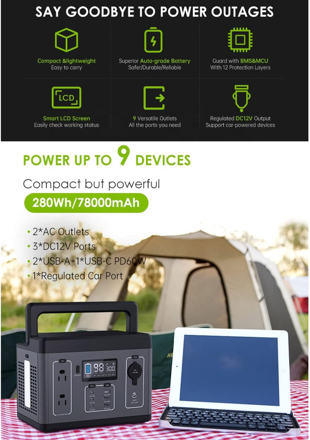 Estación de energía portátil d - Ac Outdoor Power reseña y precio